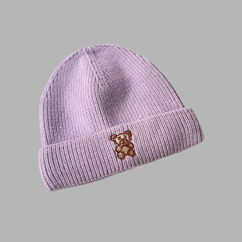 Solid Color Cute Bear Knitted Woolen Hat