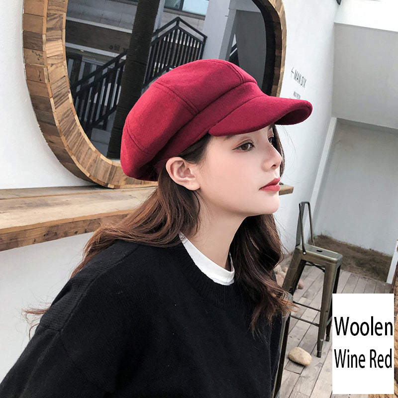 Retro Literary Octagonal Hat Plaid Beret
