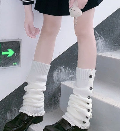 Children's Button Knitted Wool Pile Warm Foot Cover