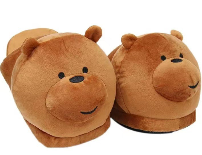 Cute Bear Plush Slippers White Bear Black Bear Cotton Slippers Winter Couple Home Warm Shoes