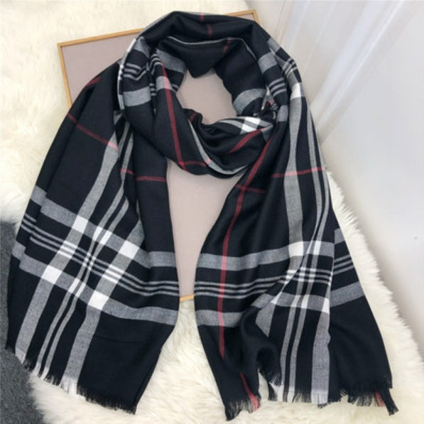 Fashion Plaid Cashmere Sjal Tofarvet Tørklæde