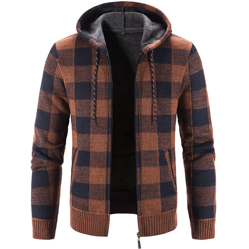 Men's velvet padded cardigan hooded sweater