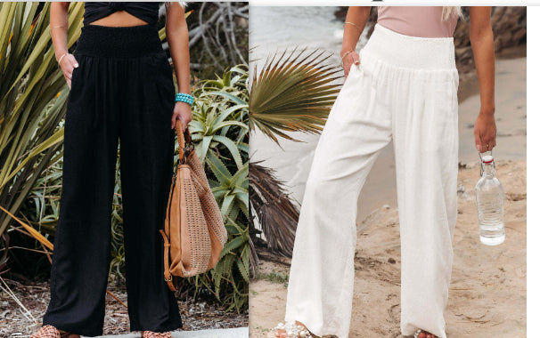 Women's Pants Casual Wide Leg Cotton Linen Loose Trousers