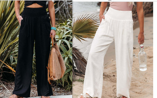 Women's Pants Casual Wide Leg Cotton Linen Loose Trousers