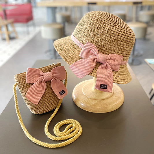 Children's Sun Visor Hat Girls Straw Hat Set