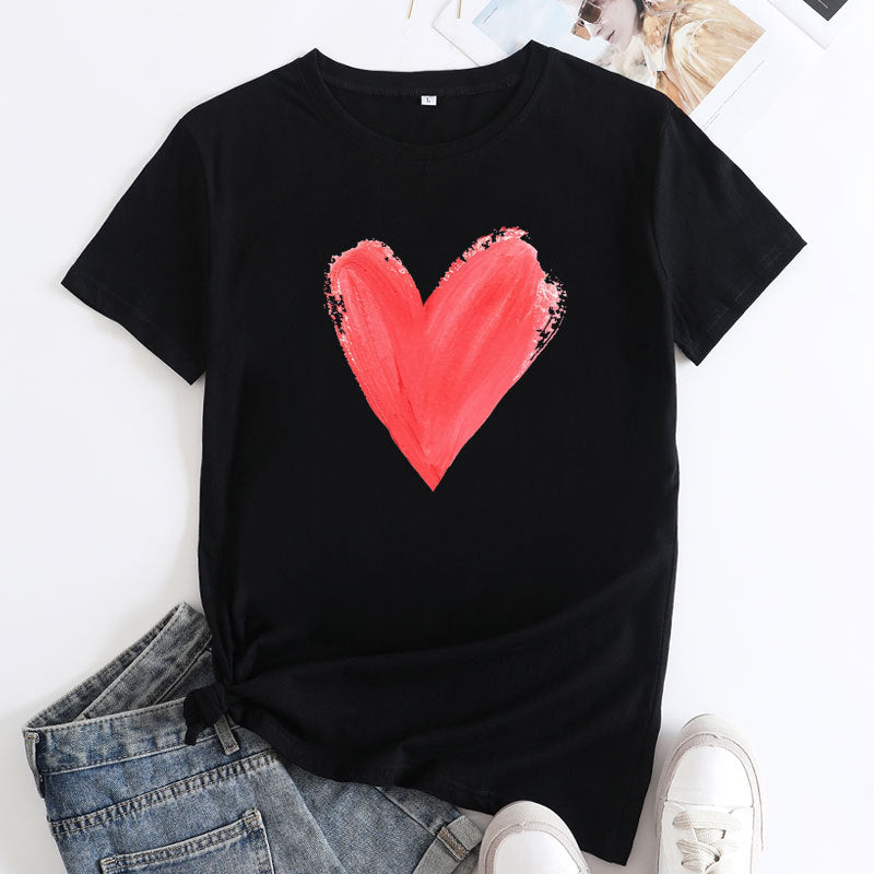 Women's Heart Printing Round Neck Short-sleeved T-shirt