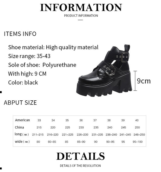 European And American Chunky Heel Platform Women's Belt Buckle Chain Fashion Boots
