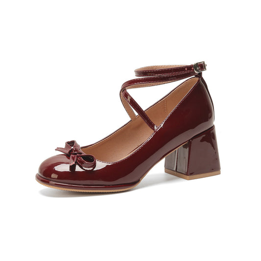 Mary Jane Lady Style Cross Strap With Bow Pumps Women