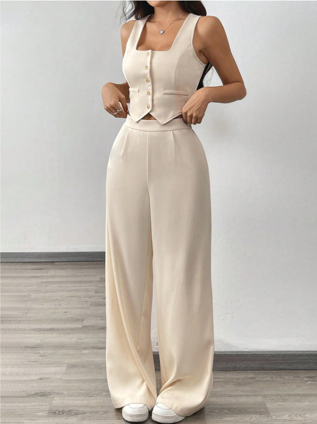 Tight-fitting Tank Top Set With High-waisted Wide-leg Womens Casual Trousers