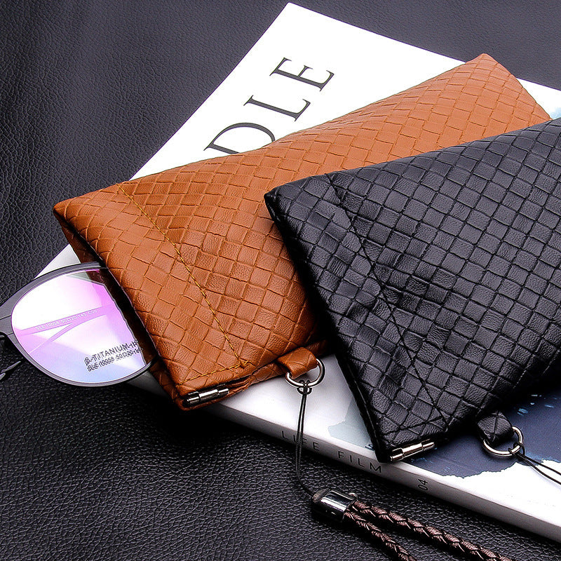 Woven Leather Striped Pattern Men's Simplicity Portable Storage Glasses Case