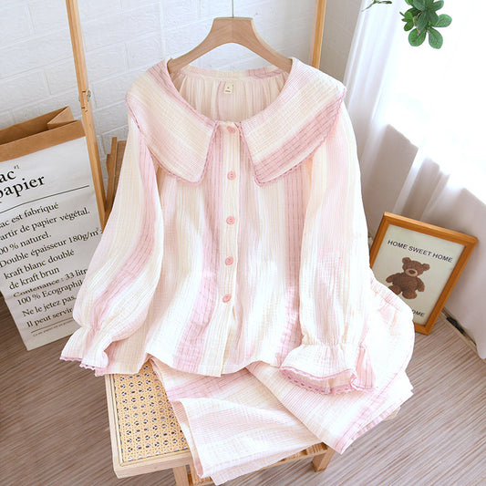 Contrast-color Doll Collar Long-sleeved Trousers Homewear Suit