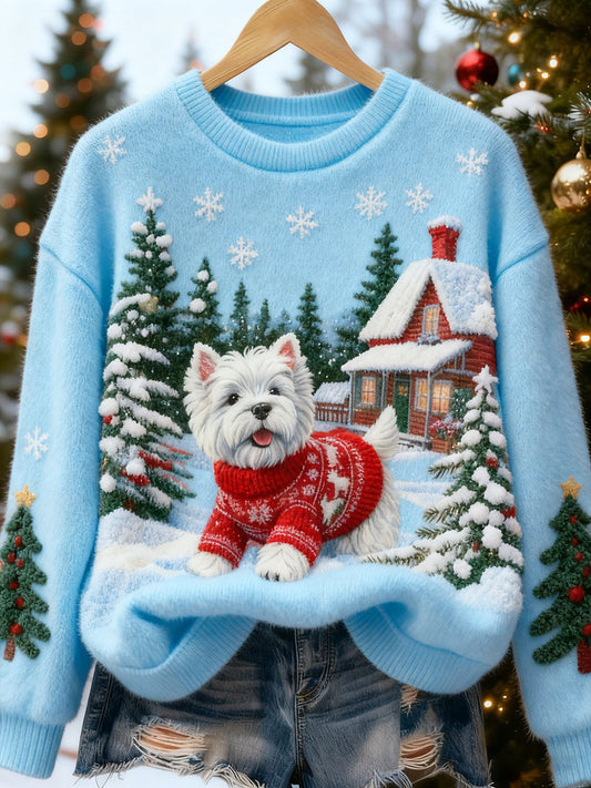 Digital-print Christmas Womens Crew-neck Sweatshirt For Fallwinter