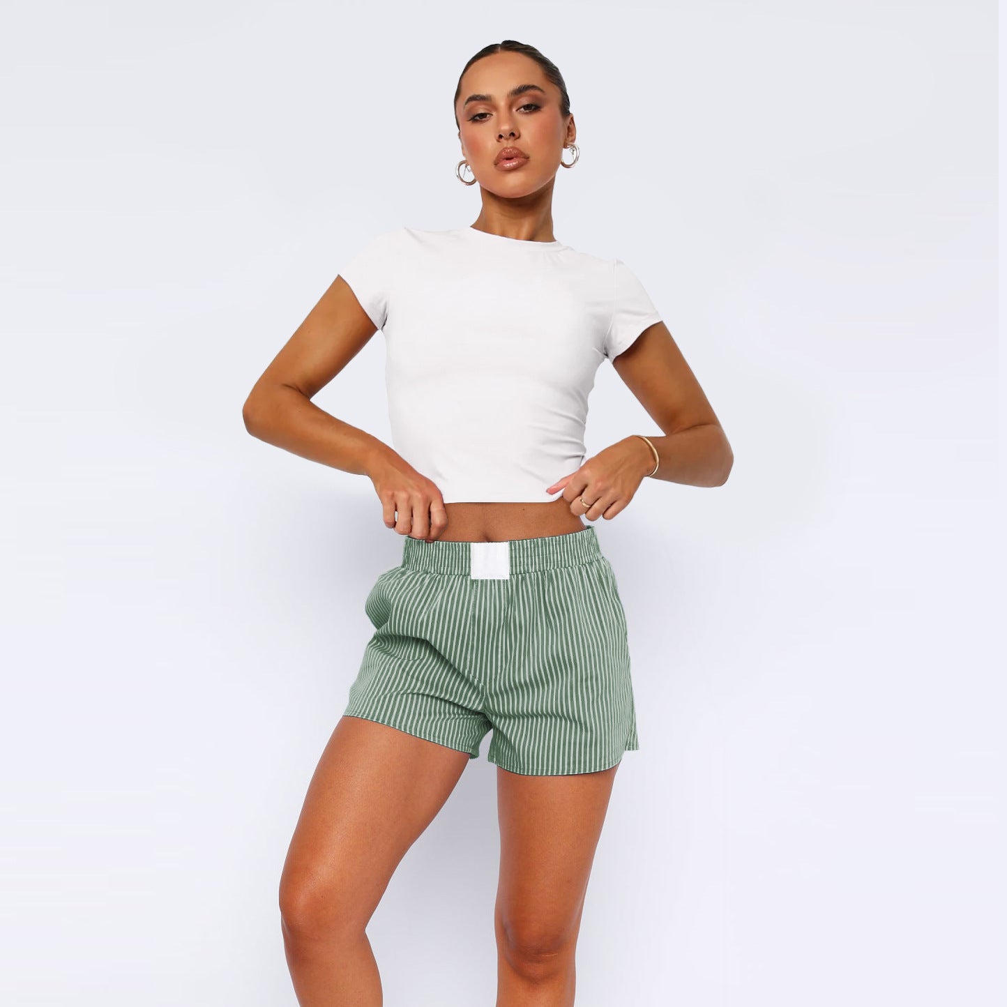 Women's Casual Striped Patchwork Home Shorts
