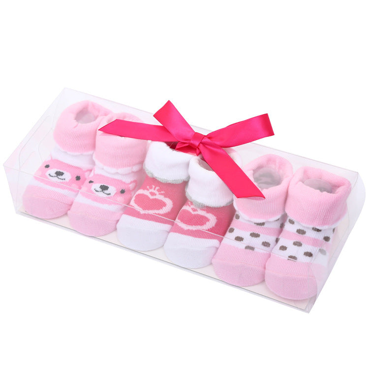 Cute Cartoon Solid Color Polka Dot Letters Striped Bow Baby Socks Set