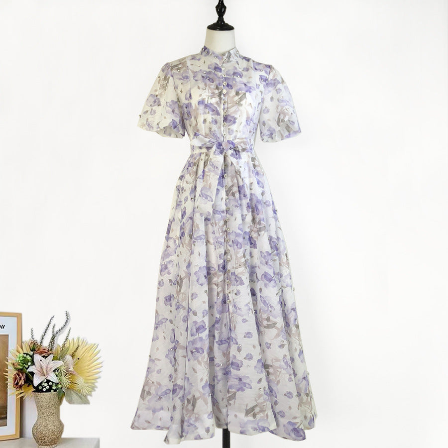 Womens Vintage-Style Floral Print Cinched Waist Dress