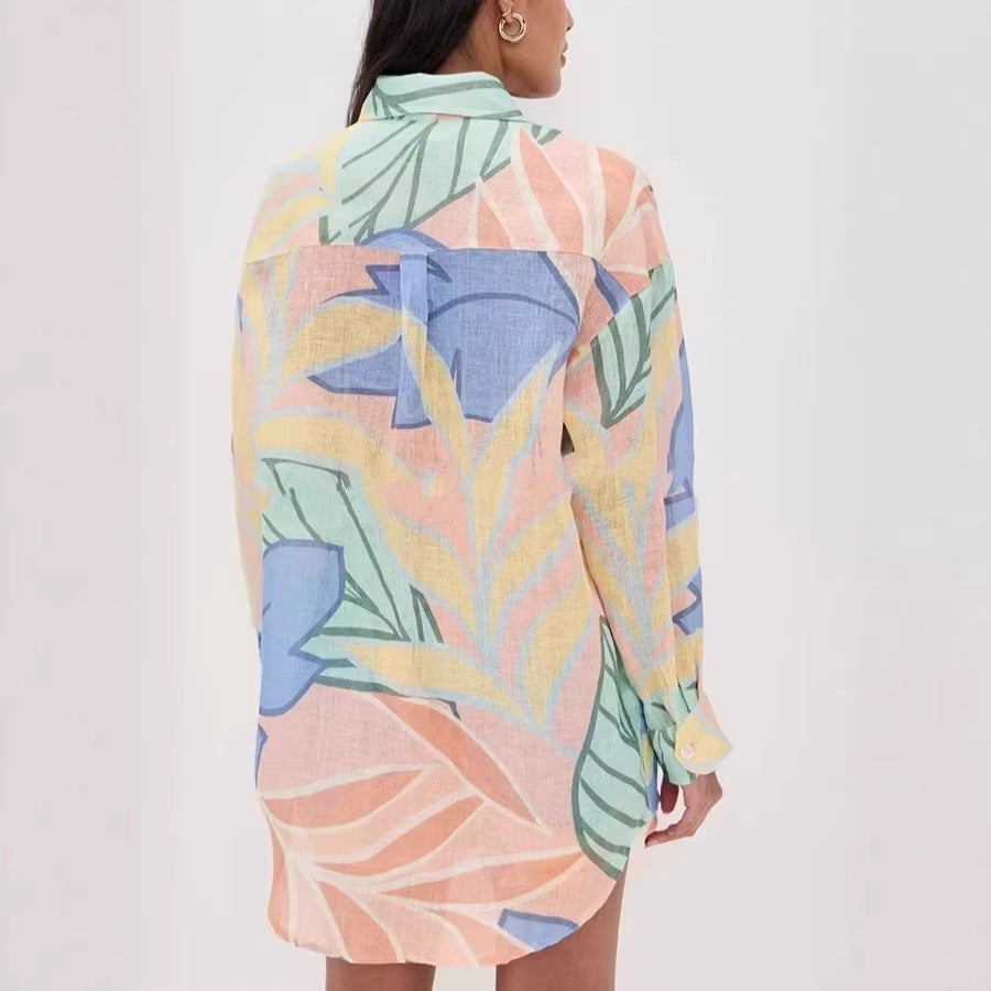 Relaxed-fit Linen Blouse And Long-sleeve Set