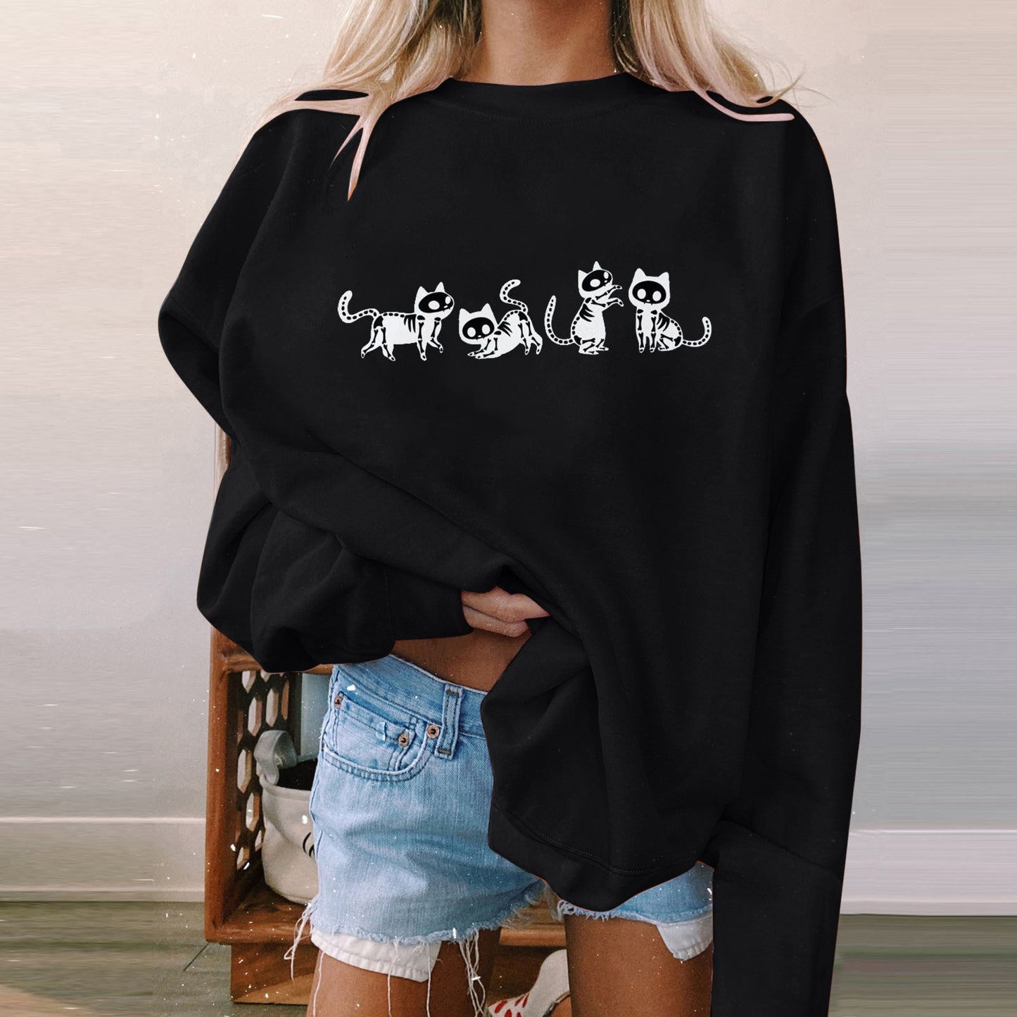 Kvinders Langærmet Afslappet Printet Polstret Sweatshirt til Halloween