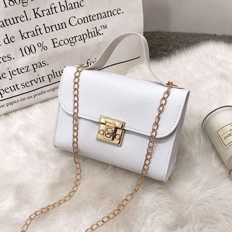 Women's Fashion Multi-grain Locking Chain Small Square Bag