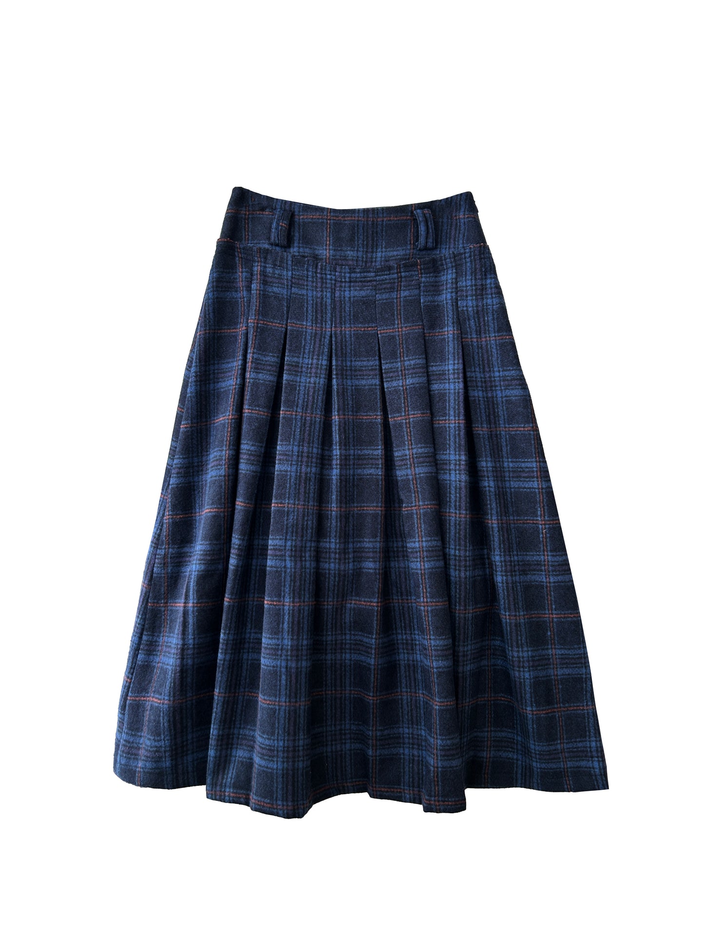 Deep Blue Plaid Preppy-Style Womens A-Line Midi Skirt