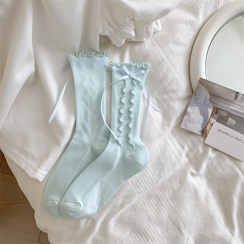 Jk Girly Style side træører sløjfer bånd kvindelige mellemrørssokker