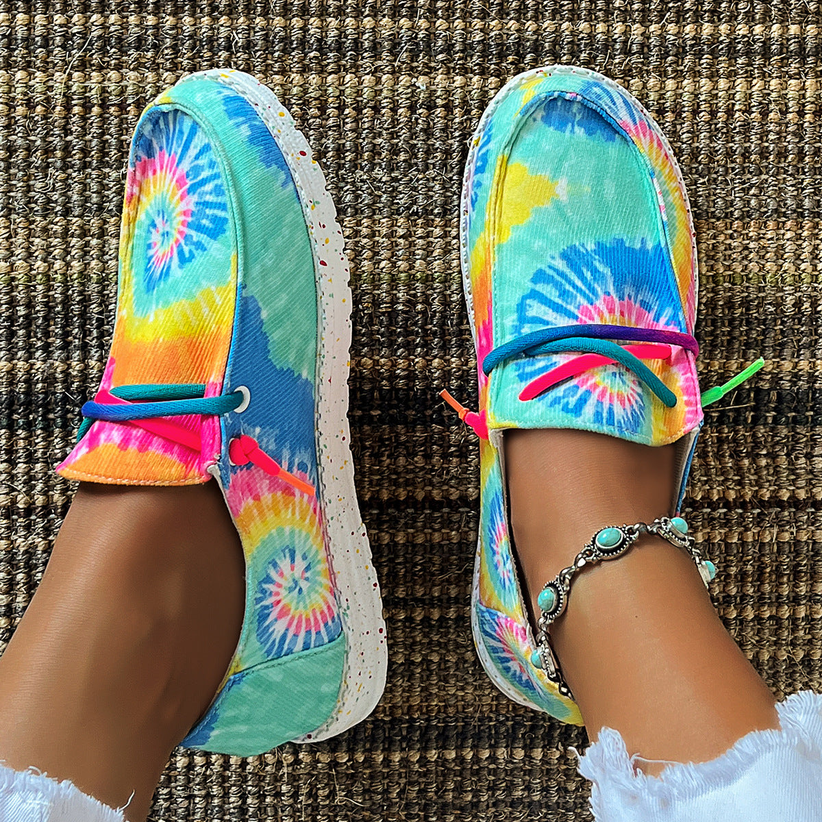 Tie-dyed Colored Canvas Shoes Casual Lace Up Lightweight Low Top