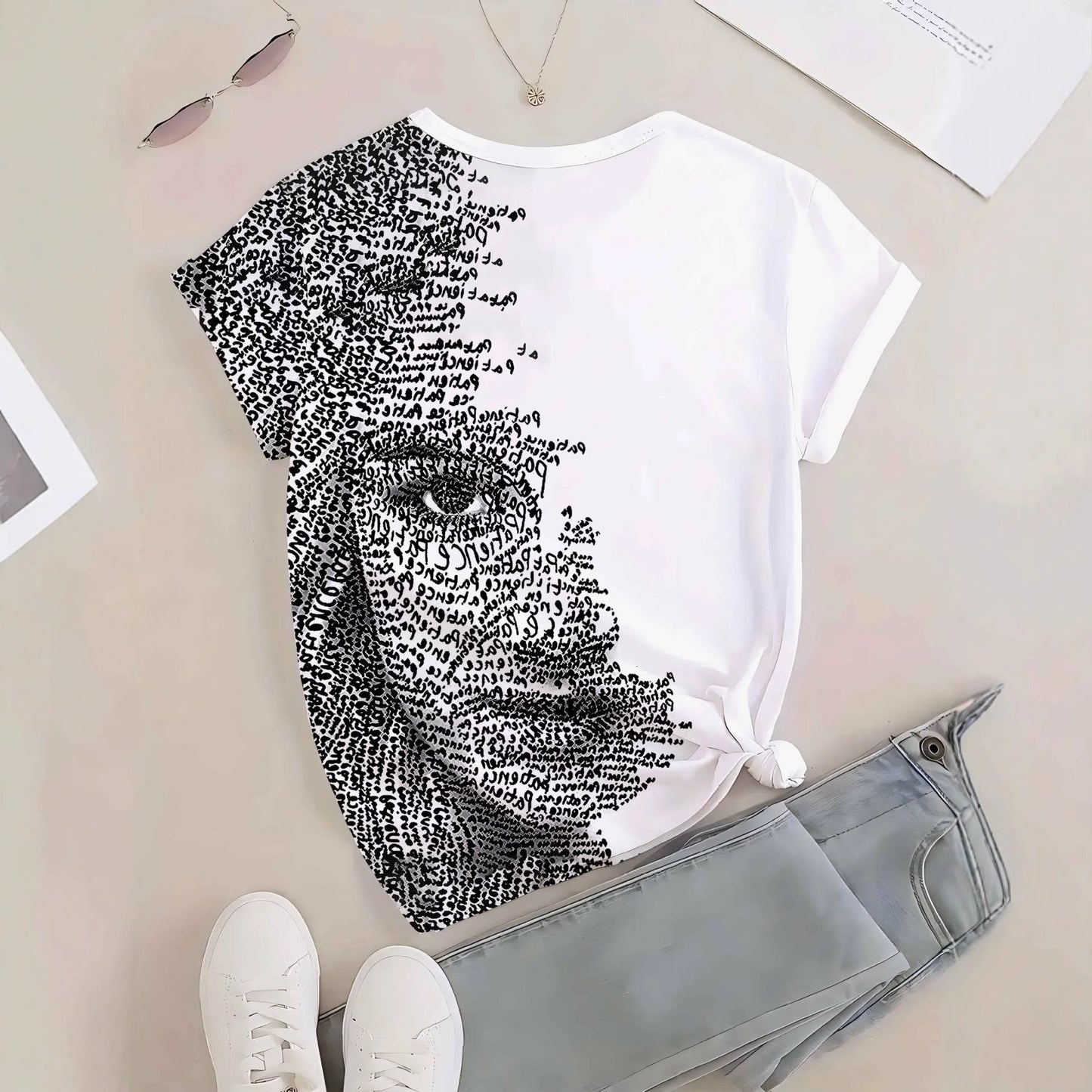 Womens Crew-neck Short-sleeve T-shirt Top