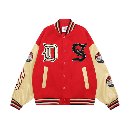 Machine Embroidery Letter Bee Loose Jacket Coat