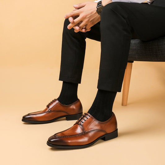 pointed toe British leather shoes
