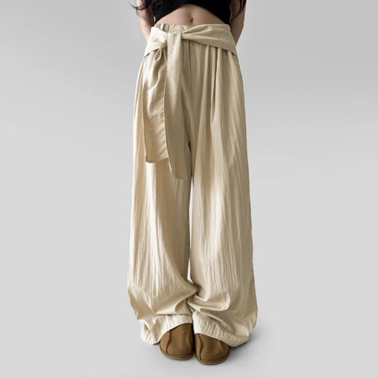 Womens Casual Minimalist High-Waisted Drapey Straight-Leg Pants