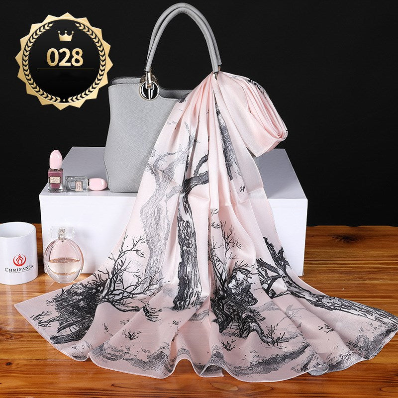 Women's autumn and winter shawl plain crepe satin scarf
