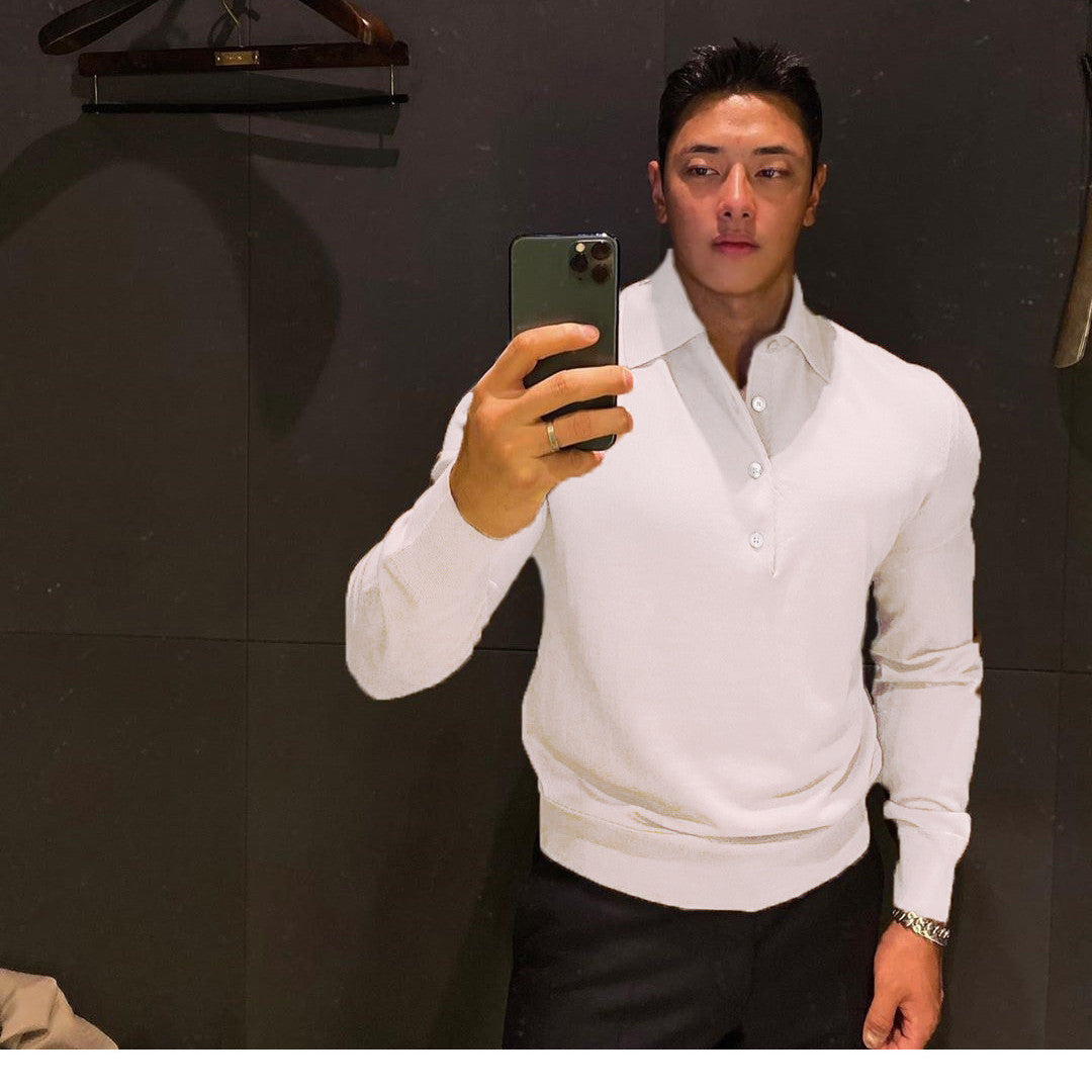 T-shirt Slim Long-sleeved Cotton Lapel Polo Shirt
