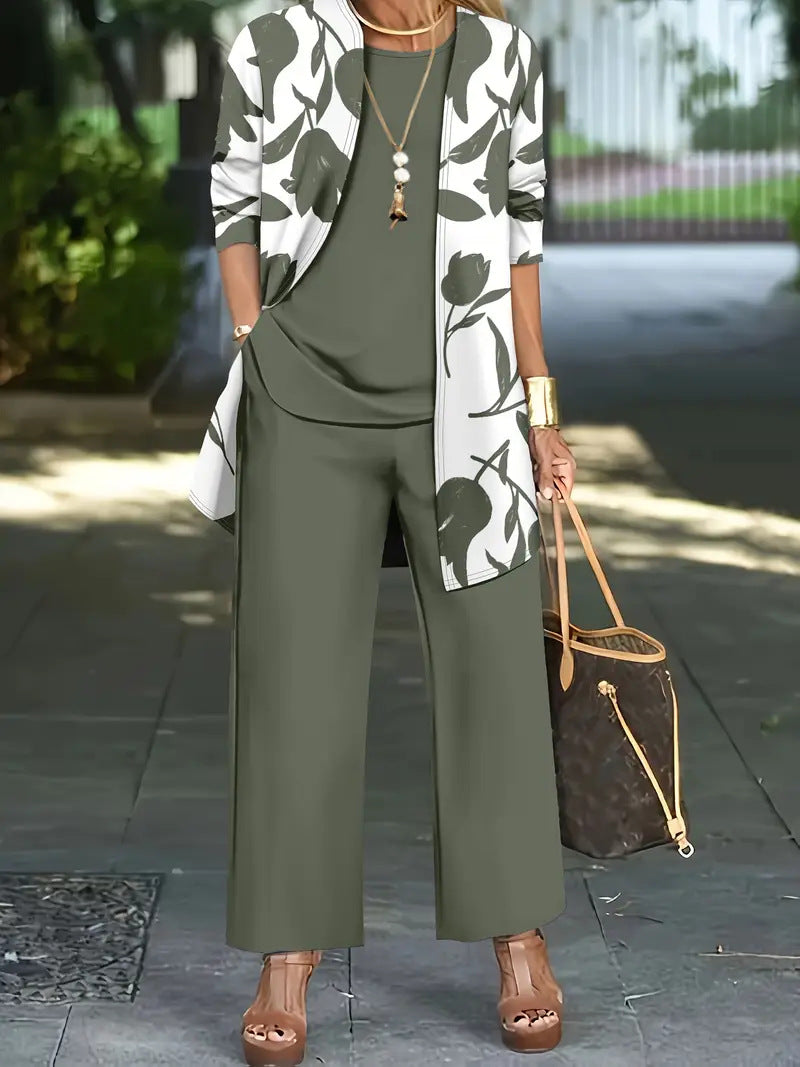 Casual 3D Printed 3-Piece Set Top Vest And Pants