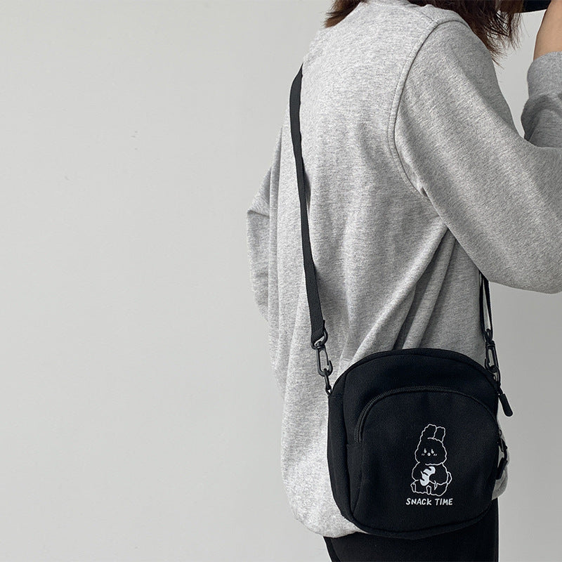 Cute Women's New Ins Harajuku Versatile Cartoon Canvas Crossbody Bag