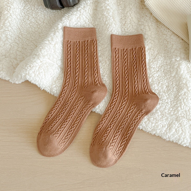 Womens Fleece-Lined Winter Cable-Knit Stockings