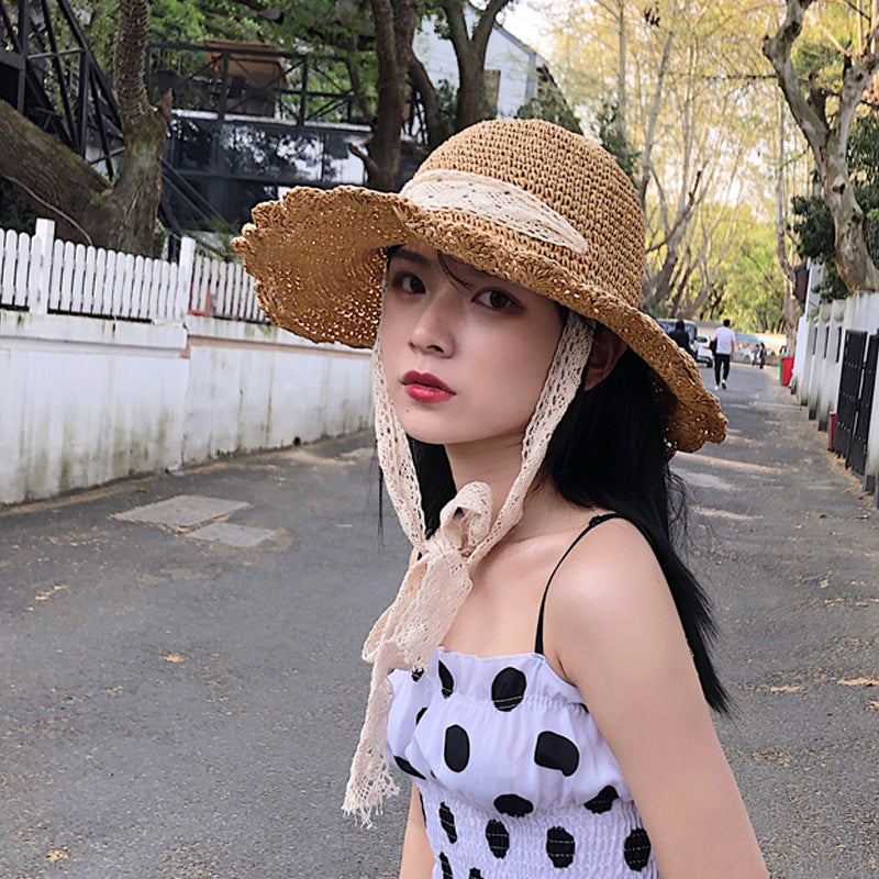 Straw Hat Women's Lace Beach Straps