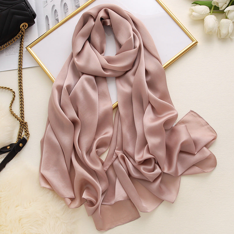 Korean style solid color ladies satin scarf