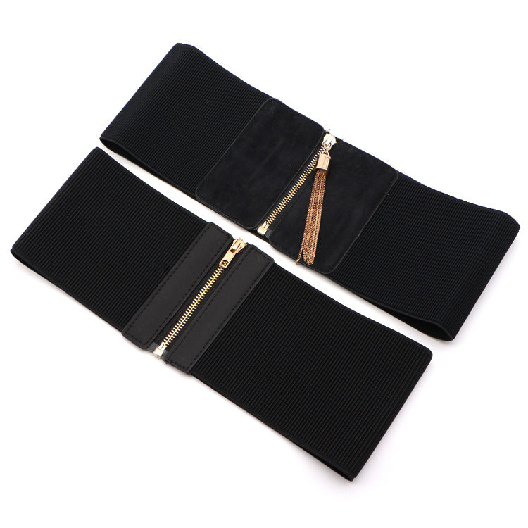 Fashion Black Elastic Wide Waist Dress Shirt Decoration Belt