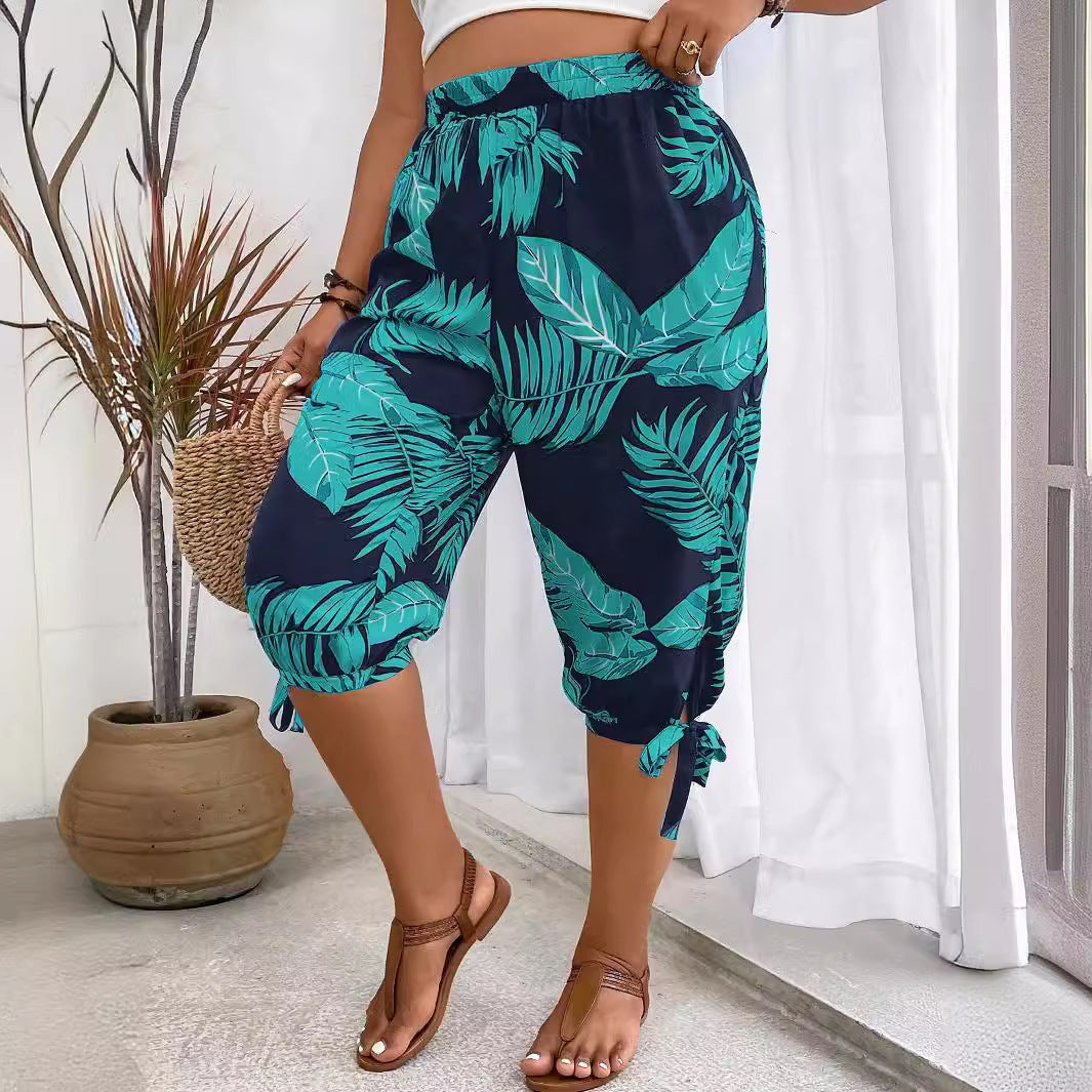 Plus Size Women's Printed Bandage Workout Leggings