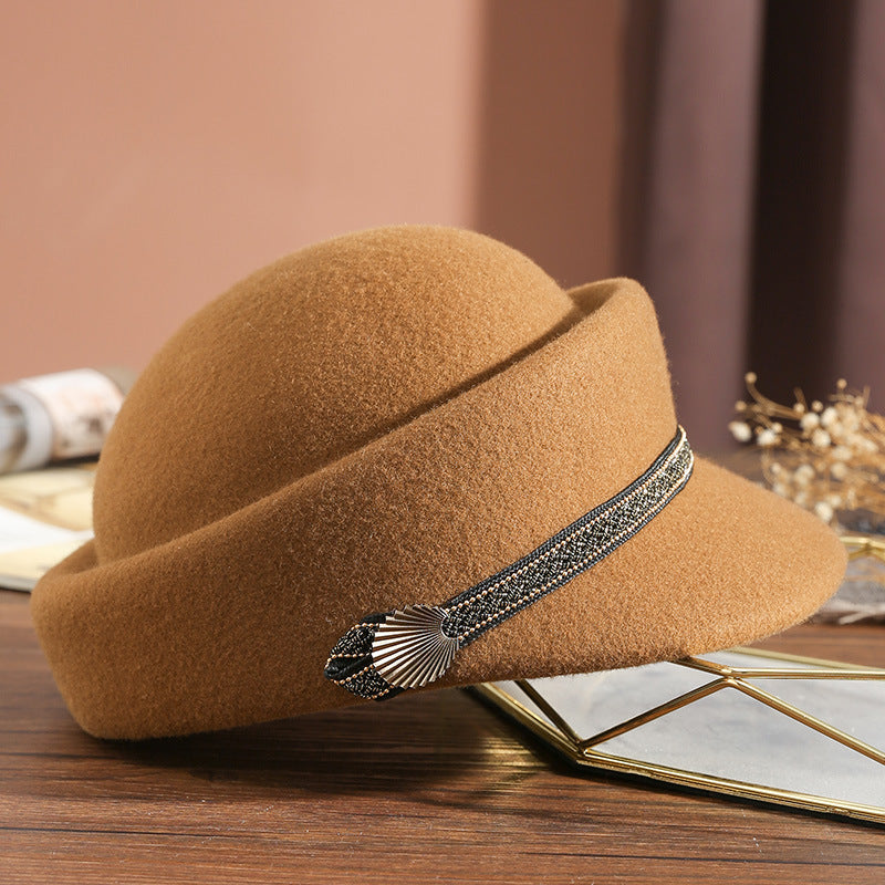 Woolen Flat-top Peaked Cap Army Leisure