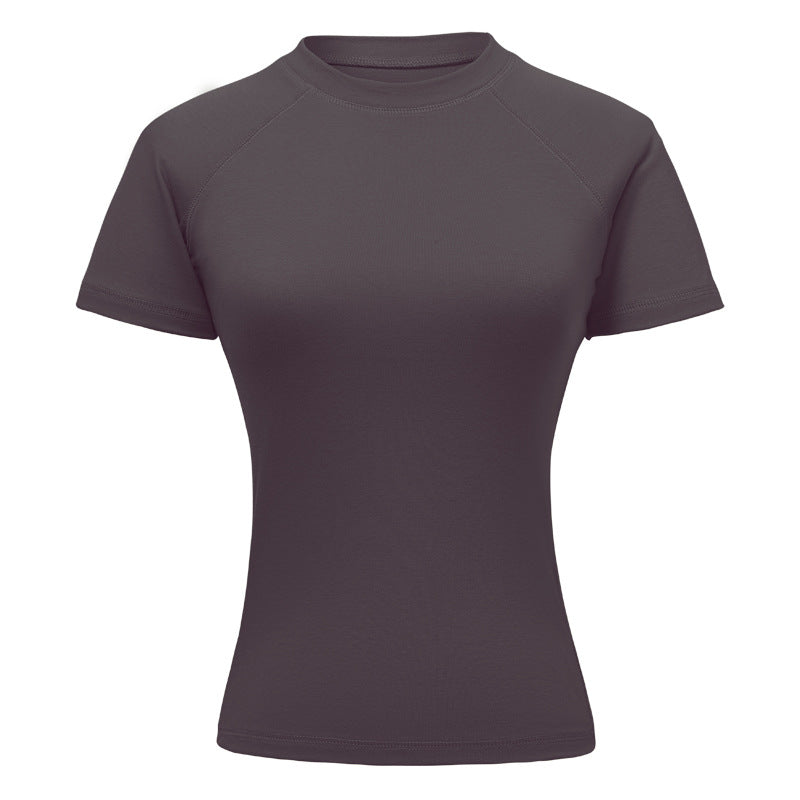 Round Neck Raglan Sleeves T-shirt Female Hot Girl Solid Color Top American Style