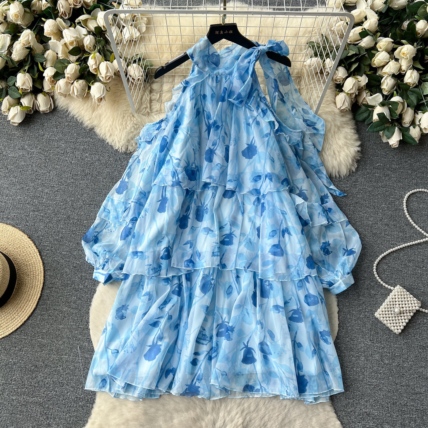 Rare Vacation-style Floral Chiffon Dress