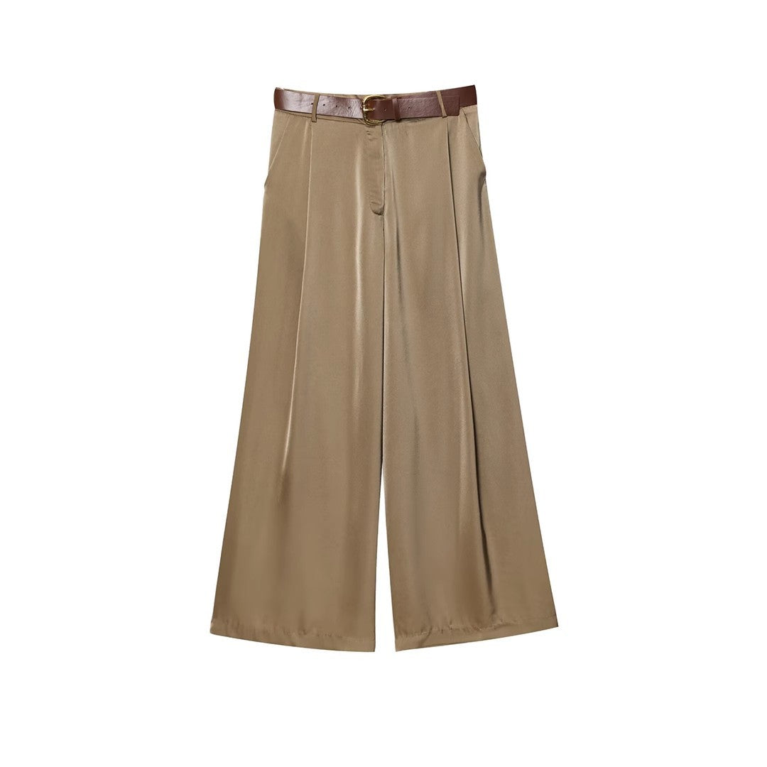 Versatile All-match Satin Casual Straight-leg Pants With A Belt