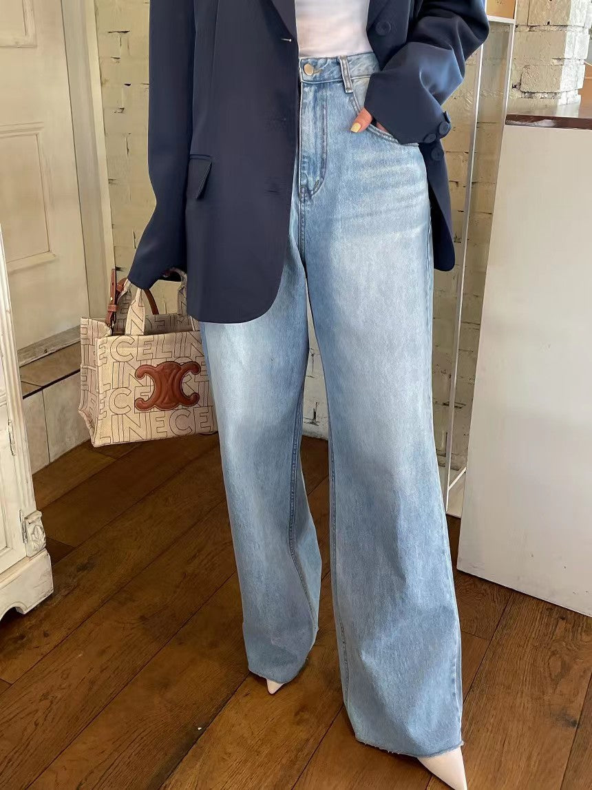 Alsidigt hjerteprintdesign slidt draperet vaskede jeans med vide ben