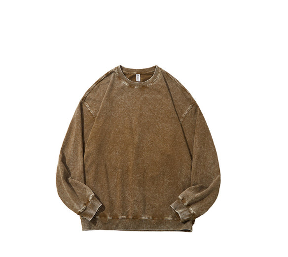 Sweater i vasket bomuld med rund hals og lange ærmer