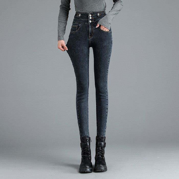 Women's slim black slim high-waisted jeans