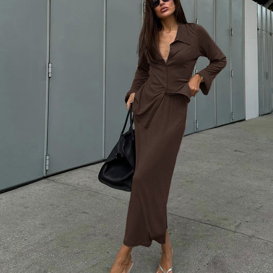 Flare-sleeve Cardigan Top And Sheath Skirt Two-piece Set