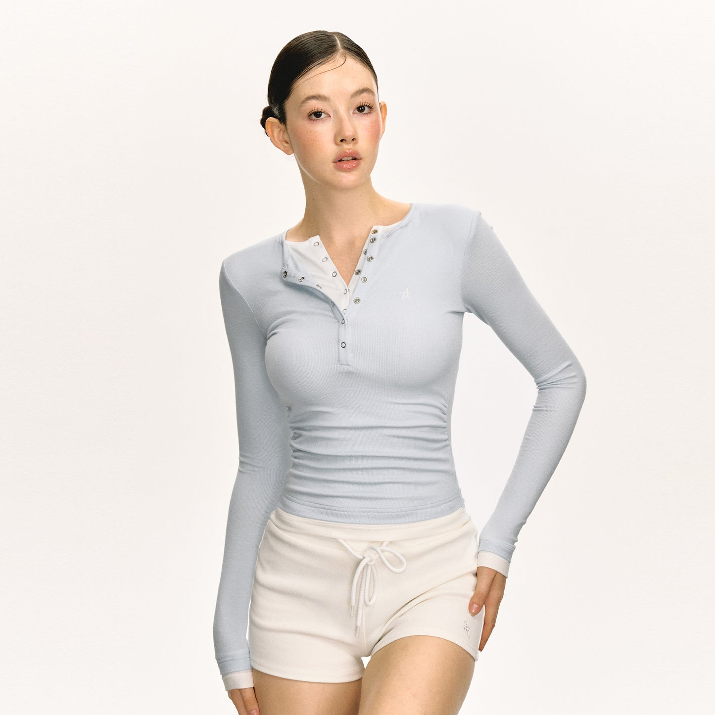 Henry Collar Slim-fit Knitted False Two Pieces Long-sleeved T-shirt