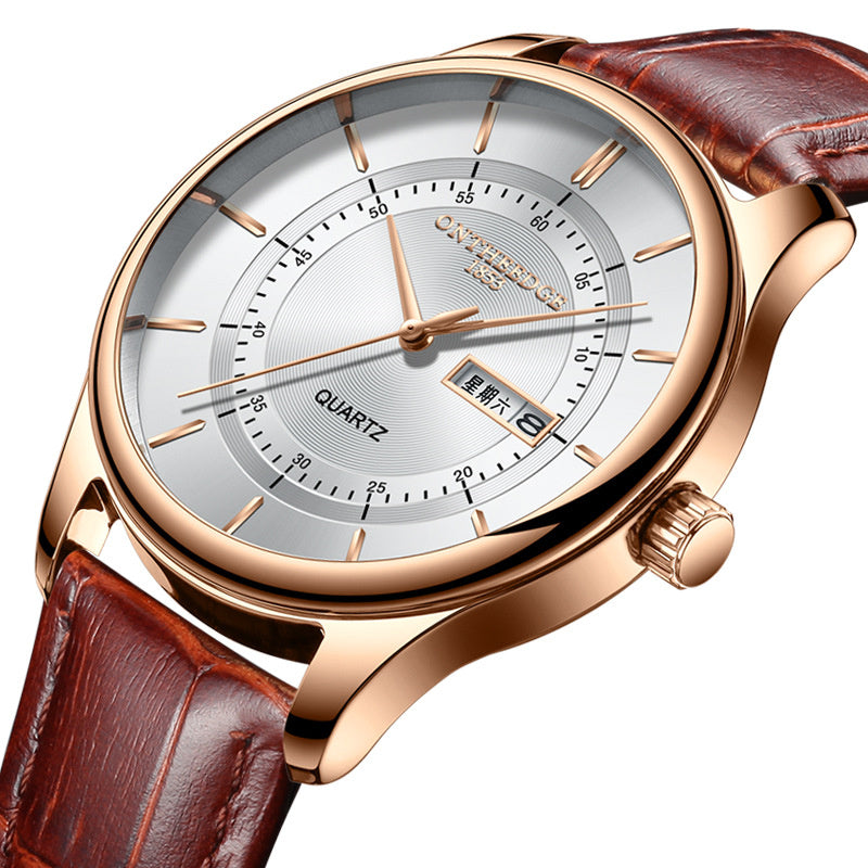 Round Waterproof Belt Quartz Watch