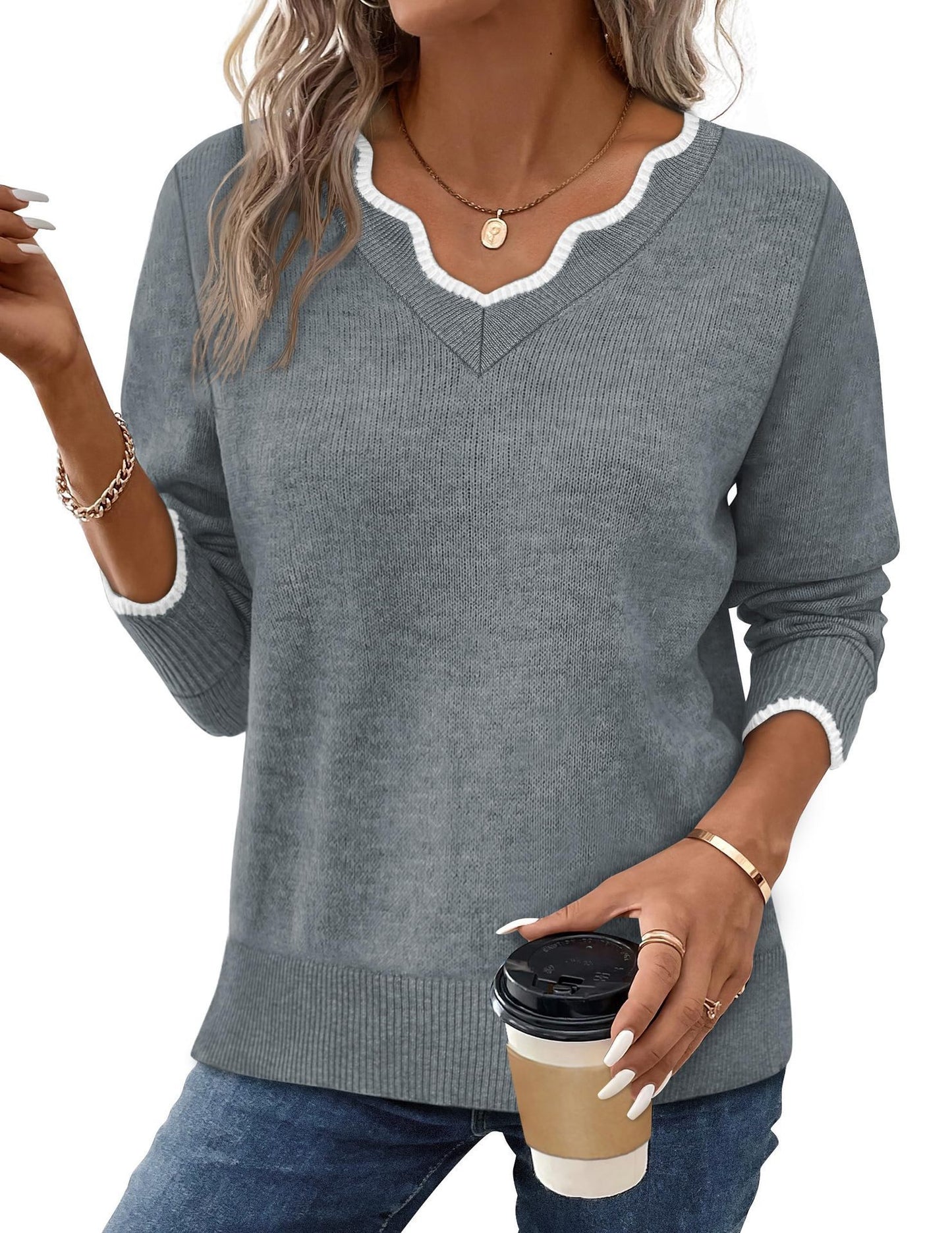 Womens Short-Sleeve Sweater Simple Elegant Solid-Color Knit Top