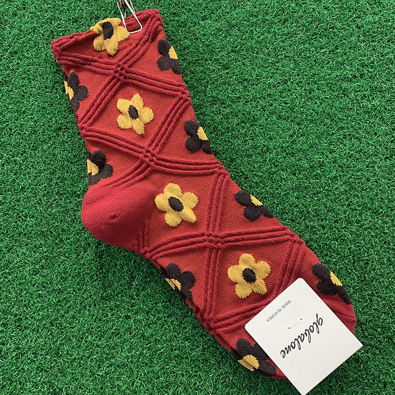 Ladies plaid flower cotton socks